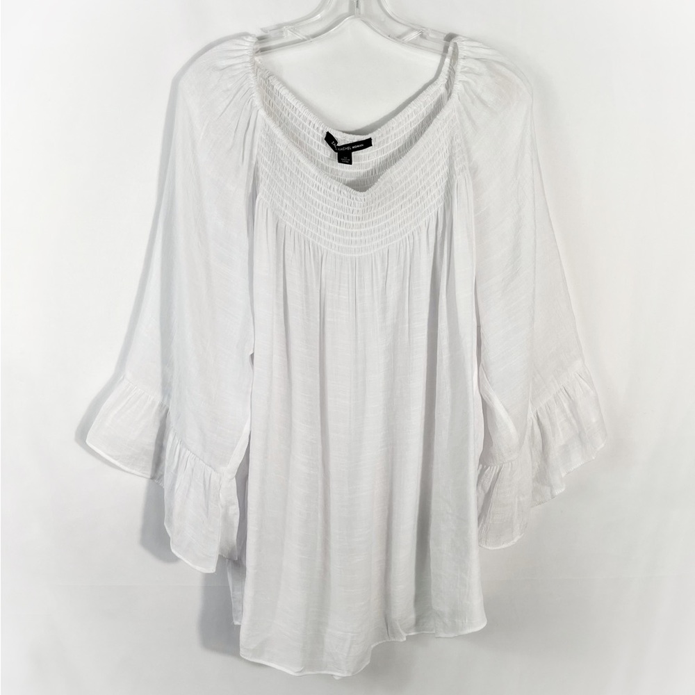 Zac & Rachel Women’s White Lightweight Gauze Smocked Neck Ruffle Sleeve Blouse - Picture 1 of 5